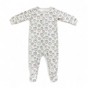 Magnetic Me Heart Print Footie Pink Gray 9-12M Baby One Piece Sleepwear Cozy